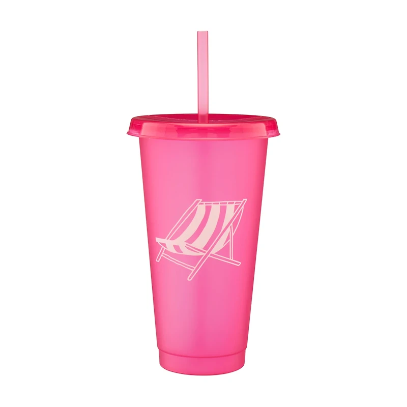 Pink Plastic Tumblers with Straw and Lid, 2 pk
