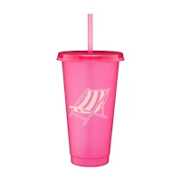 Pink Plastic Tumblers with Straw and Lid, 2 pk