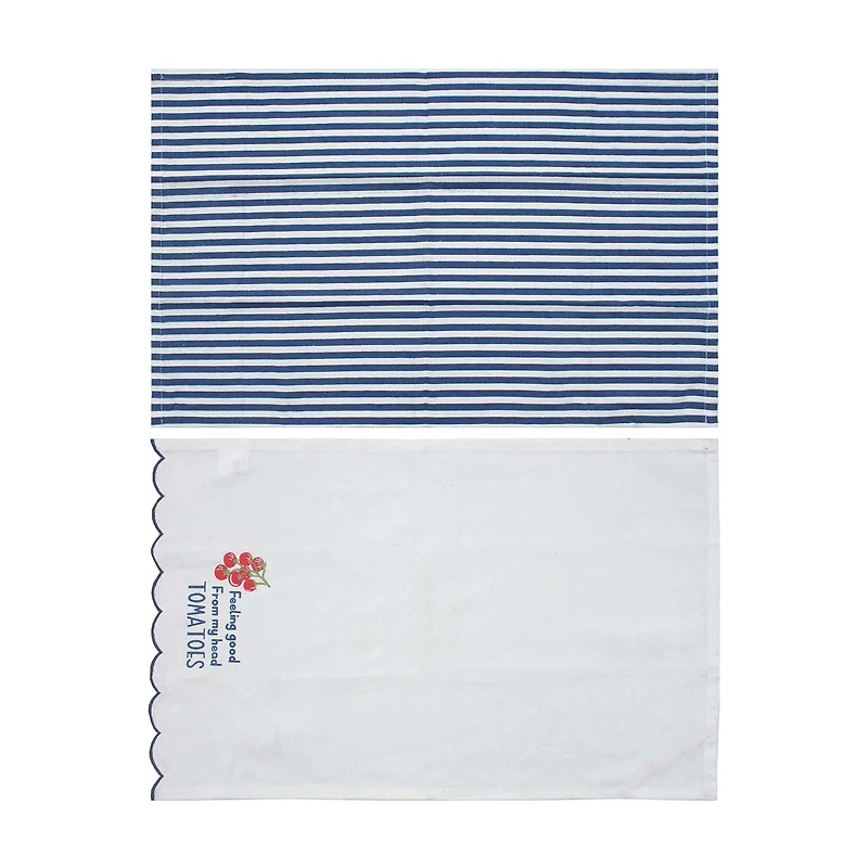 Tomato Print Embroidered Cotton Kitchen Towel Set, 16x26 in, 2 pk