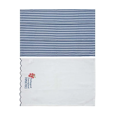 Tomato Print Embroidered Cotton Kitchen Towel Set, 16x26 in, 2 pk