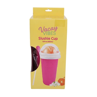 Summer Vacay Vibes Clear, Pink and White Slushie Cup, 12.5 fl oz