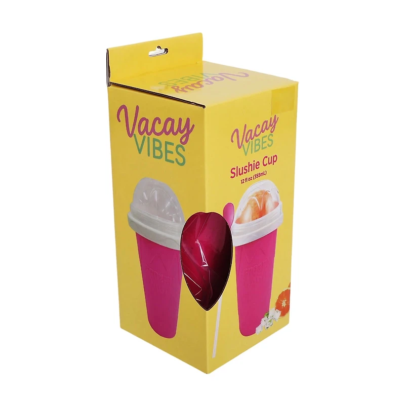 Summer Vacay Vibes Clear, Pink and White Slushie Cup, 12.5 fl oz
