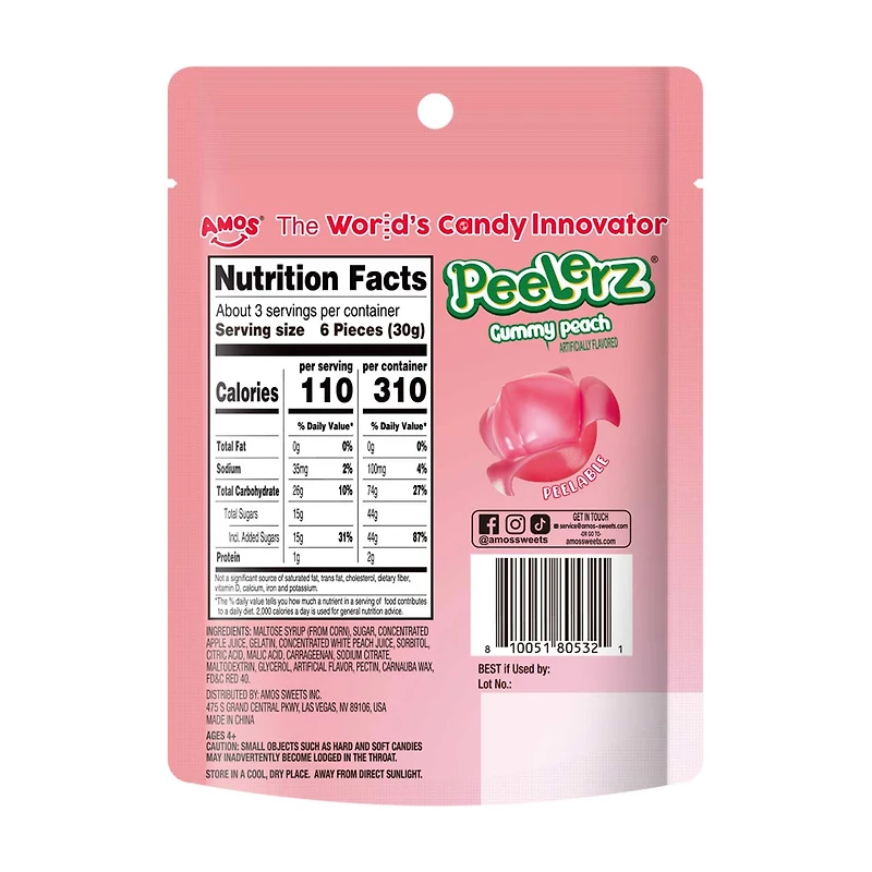 Amos Peelerz Gummies Peach, 3 oz