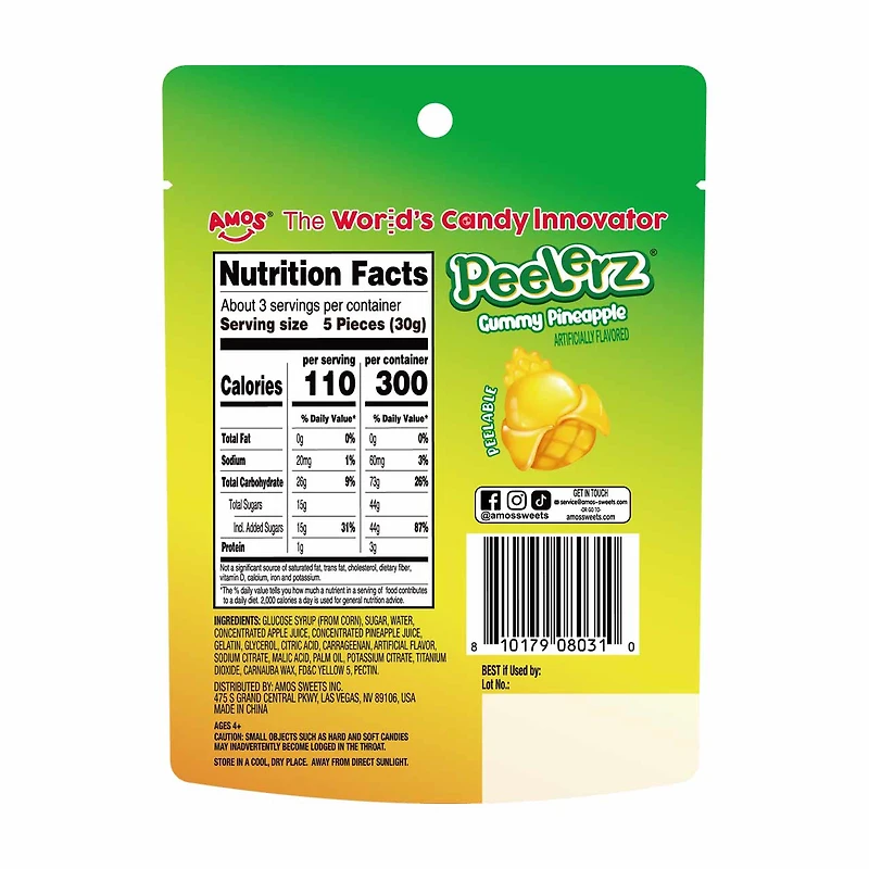 Amos Peelerz Gummies Pineapple, 3 oz