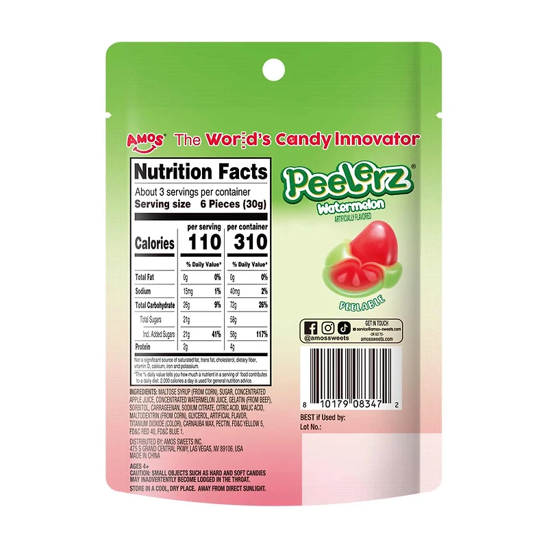 Amos Peelerz Gummies Watermelon, 3 oz