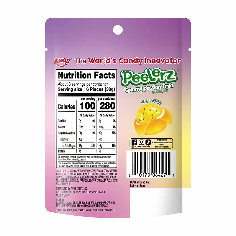Amos Peelerz Gummies Passion Fruit, 3 oz