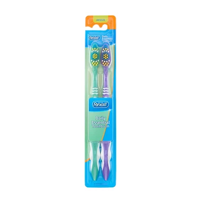Rexall Daily Essential Medium Toothbrush, 2 ct