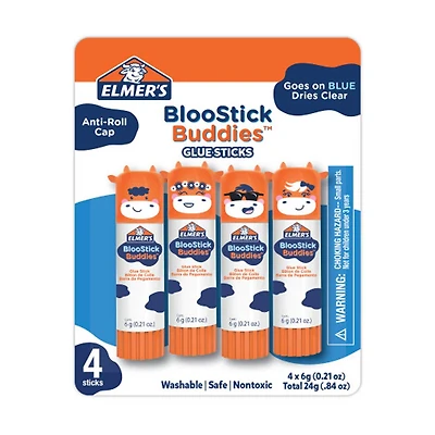 Elmer's BlooStick Buddies Blue Glue Sticks, 4 ct