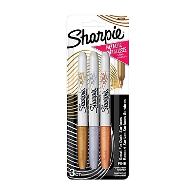 Sharpie Metallic Permanent Markers, Fine Point, Assorted Metallic, 3 ct