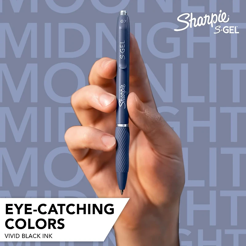 Sharpie S-Gel, Gel Pens, Medium Point (0.7mm), Moonlit Midnight Barrel, Black In
