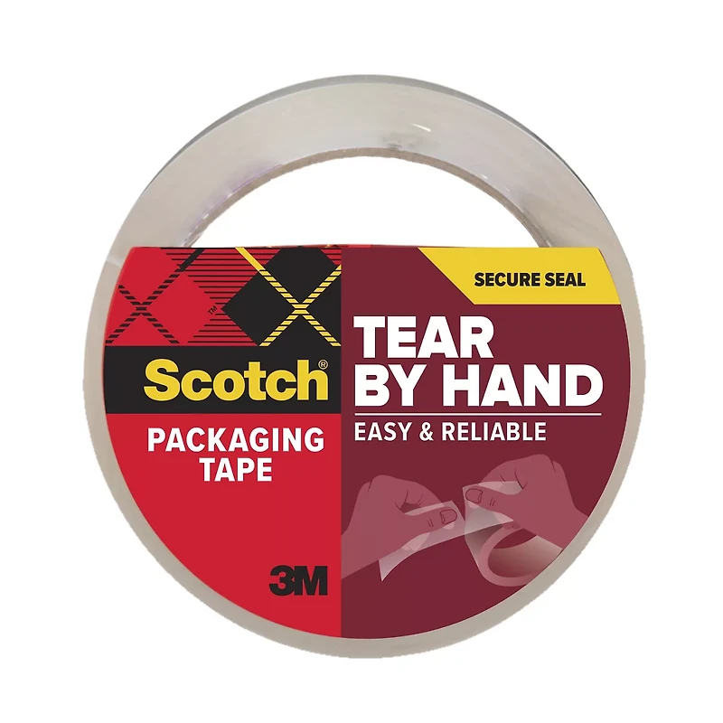 Scotch Packing Tape, Secure Seal Tear by Hand, Easy & Reliable, Clear Packing Tape, 1.88 in x 54.6 yd, 1 Roll