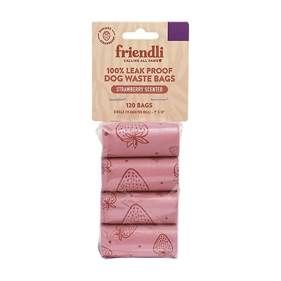 Strawberry Scented Dog Waste Bags, 8 Rolls