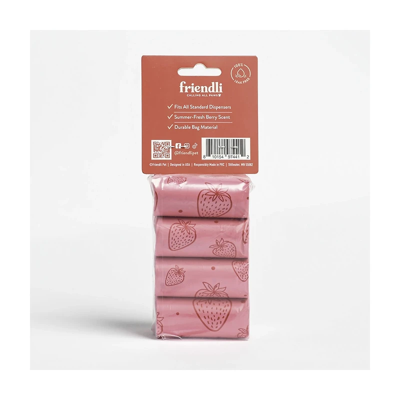 Strawberry Scented Dog Waste Bags, 8 Rolls