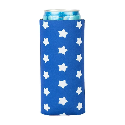 Patriotic Blue and White Star Neoprene Slim Can and Bottle Beverage Insulator