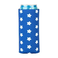 Patriotic Blue and White Star Neoprene Slim Can and Bottle Beverage Insulator