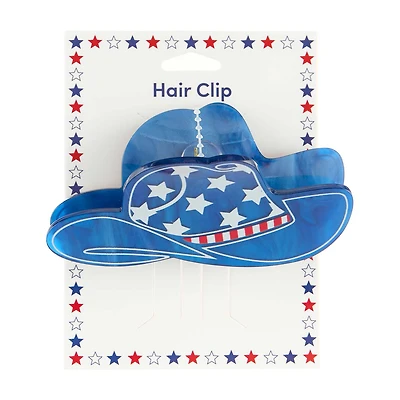 Patriotic Blue Pearlized Cowboy Hat Hair Clip
