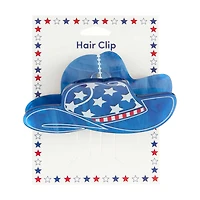 Patriotic Blue Pearlized Cowboy Hat Hair Clip
