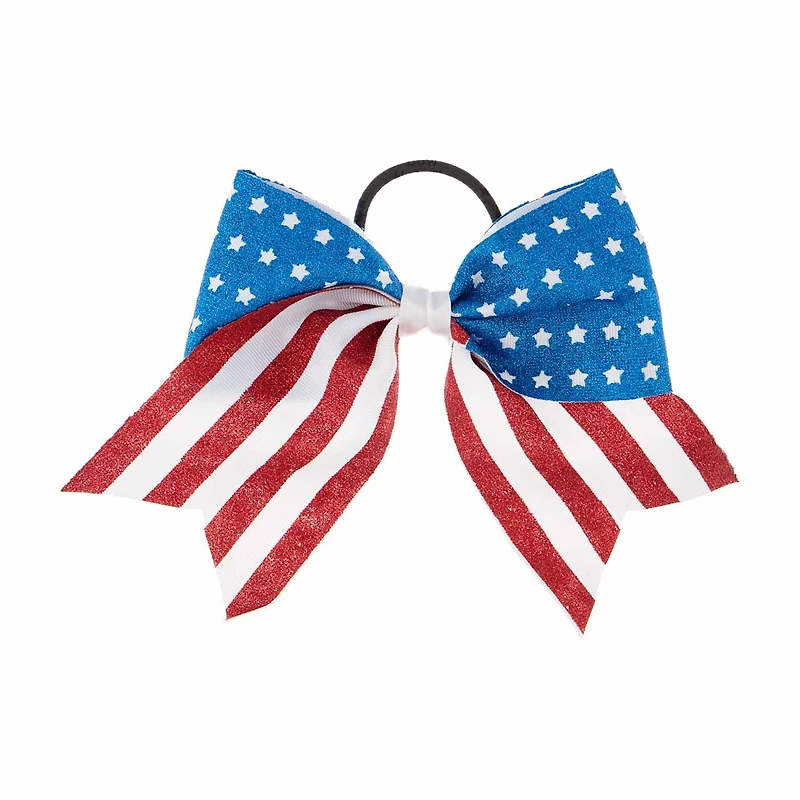 Patriotic American Flag Glitter Bow Hair Tie