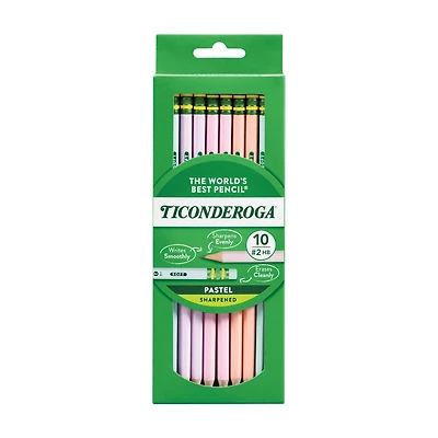 Ticonderoga Wood-Cased Pencils, Pre-Sharpened, #2 HB Soft, Pastel Colors, 10 ct