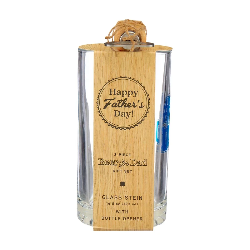 Father's Day Beer Stein and Bottle Opener Set, 16 fl oz, 2 ct