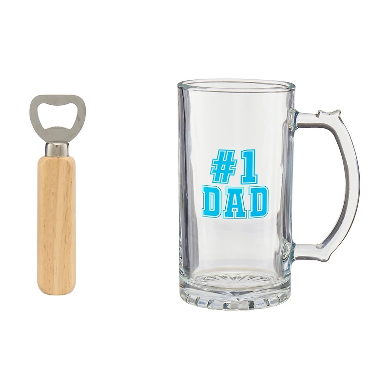 Father's Day Beer Stein and Bottle Opener Set, 16 fl oz, 2 ct