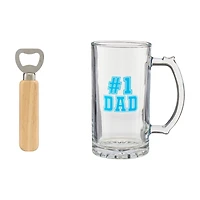 Father's Day Beer Stein and Bottle Opener Set, 16 fl oz, 2 ct