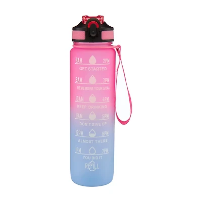 Summer Blue, Black and Pink Ombre Water Bottle, 32 oz