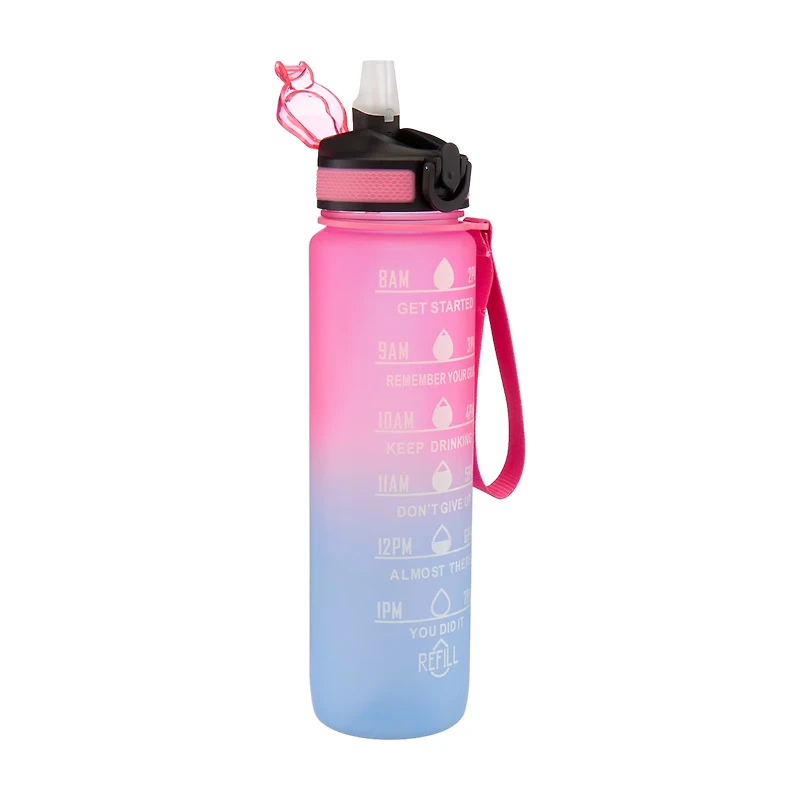 Summer Blue, Black and Pink Ombre Water Bottle, 32 oz
