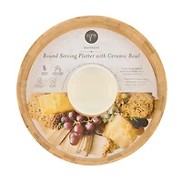 Core Kitchen Bamboo Round Serving Platter with Ceramic Bowl