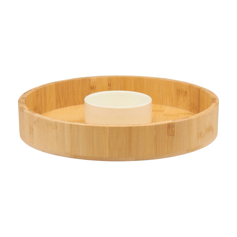 Core Kitchen Bamboo Round Serving Platter with Ceramic Bowl