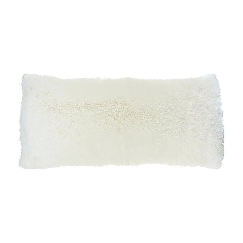 White Faux Fur Bedrest Pillow, 33x16 in
