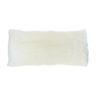White Faux Fur Bedrest Pillow, 33x16 in