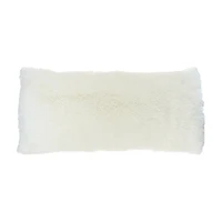 White Faux Fur Bedrest Pillow, 33x16 in