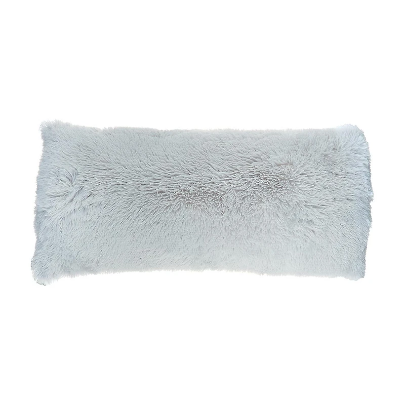 Gray Faux Fur Bedrest Pillow, 33x16 in