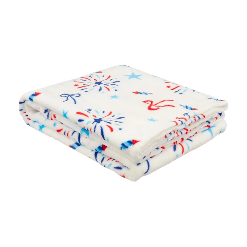 Patriotic Red White and Blue Fabric Throw Blanket, 50x60 in
