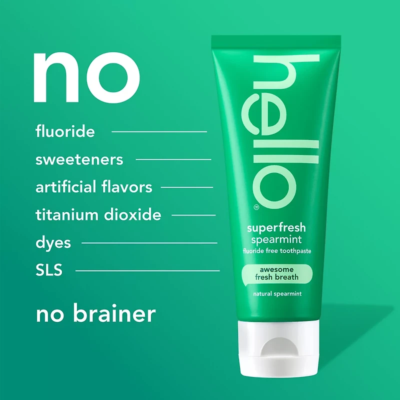 hello Superfresh Fluoride Free Toothpaste for Bad Breath, Natural Spearmint, 5 o