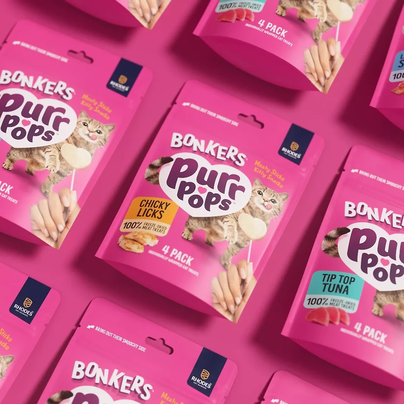 BONKERS Purrpops Freeze-Dried Chicken Flavored Lollipop Treats for Cats, 4 pk