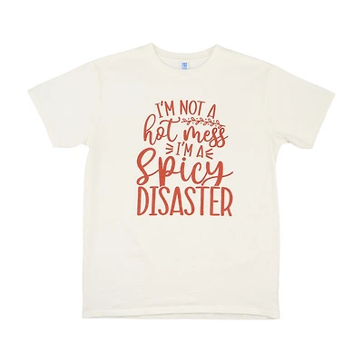 Women's Summer White and Red Spicy Disaster T-Shirt, Medium