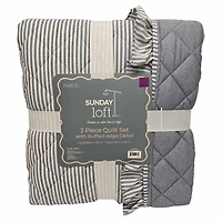 Sunday Loft Twin XL Reversible Chambray Stripe Quilt Set, Gray/White, 2 pc