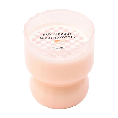 Sun-Kissed Wildflower Ribbed Pink Glass Candle, 7 oz