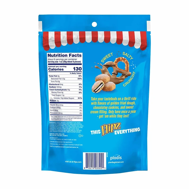 Flipz Fried Chocolatey Sandwich Cookie Flavored Covered Pretzels, 6.5 oz
