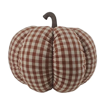 Harvest Brown Plaid Pumpkin Shaped Plush Décor, Large