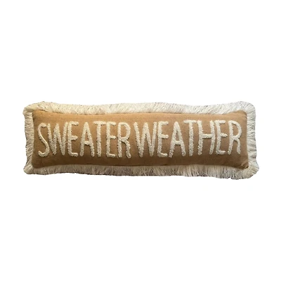 Harvest Tan Sweater Weather Embroidered Pillow, 8x28 in