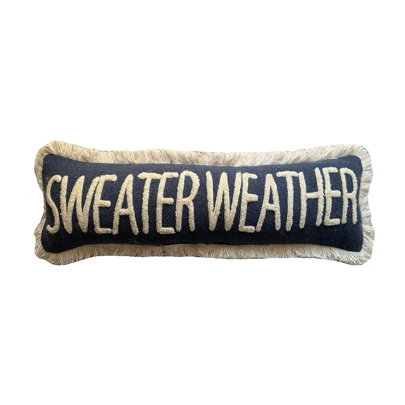 Harvest Blue Sweater Weather Embroidered Pillow, 8x28 in