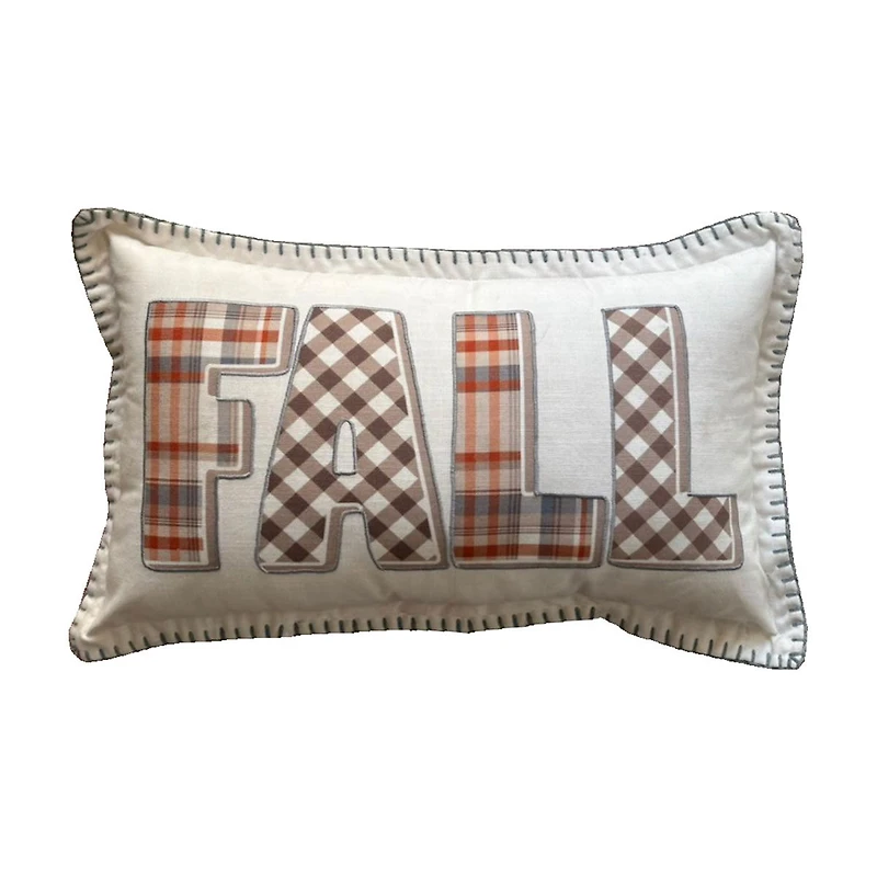Harvest Fall Embroidered Plaid Pillow, 12x20 in