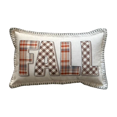 Harvest Fall Embroidered Plaid Pillow, 12x20 in