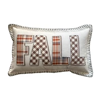 Harvest Fall Embroidered Plaid Pillow, 12x20 in