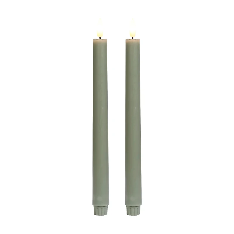 Green LED Taper Candles with Timer, 11 in, 2 pk