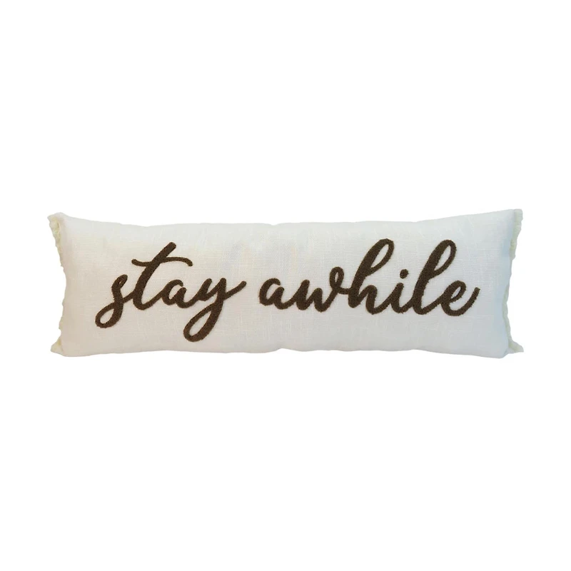 Polyester "Stay Awhile" Lumbar Pillow, 34x12 in