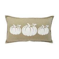 Harvest Tan and White Pumpkin Trio Fabric Lumbar Pillow, 12x20 in